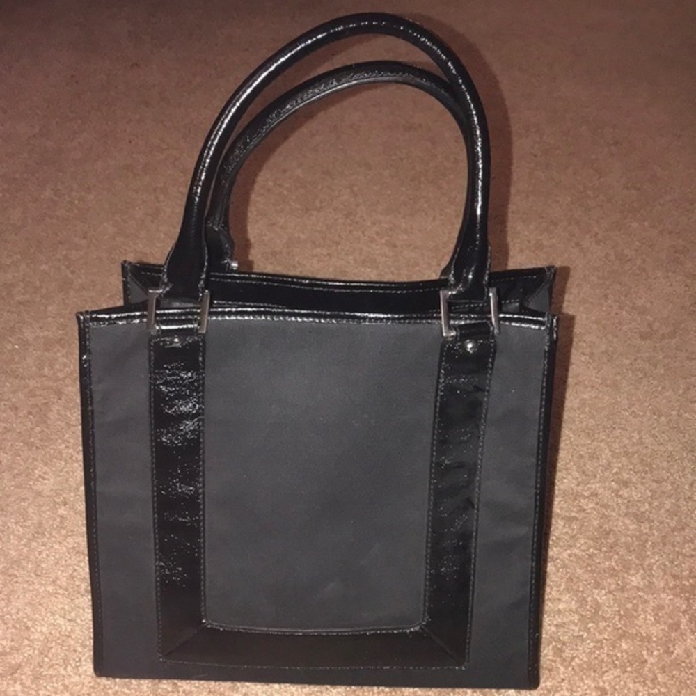 Banana Republic black canvas tote handbag with leather accents NWOT
